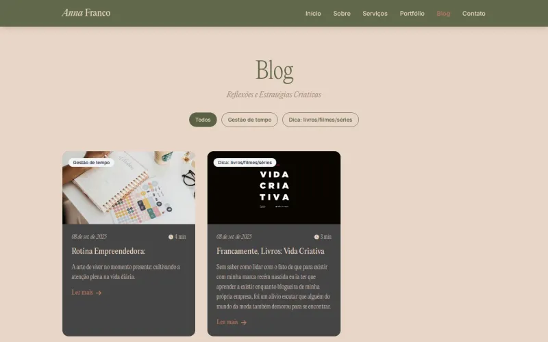 Anna Franco — blog com filtros por categoria