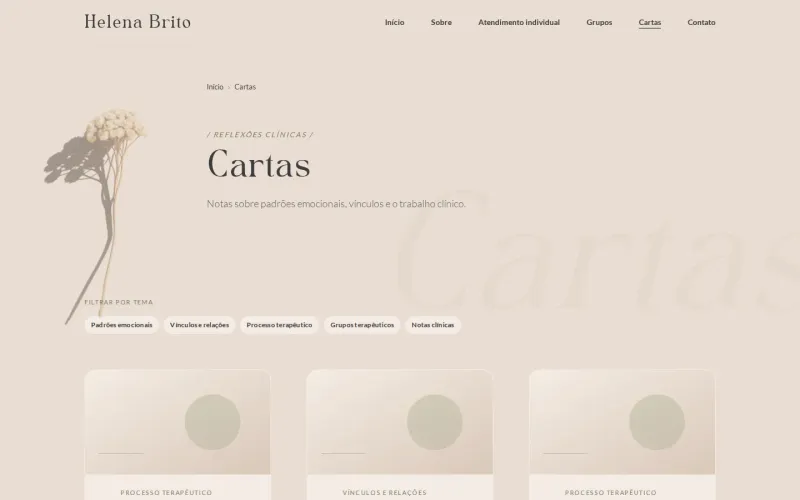 Índice Cartas — artigos editoriais sobre vínculos, retorno e primeira sessão