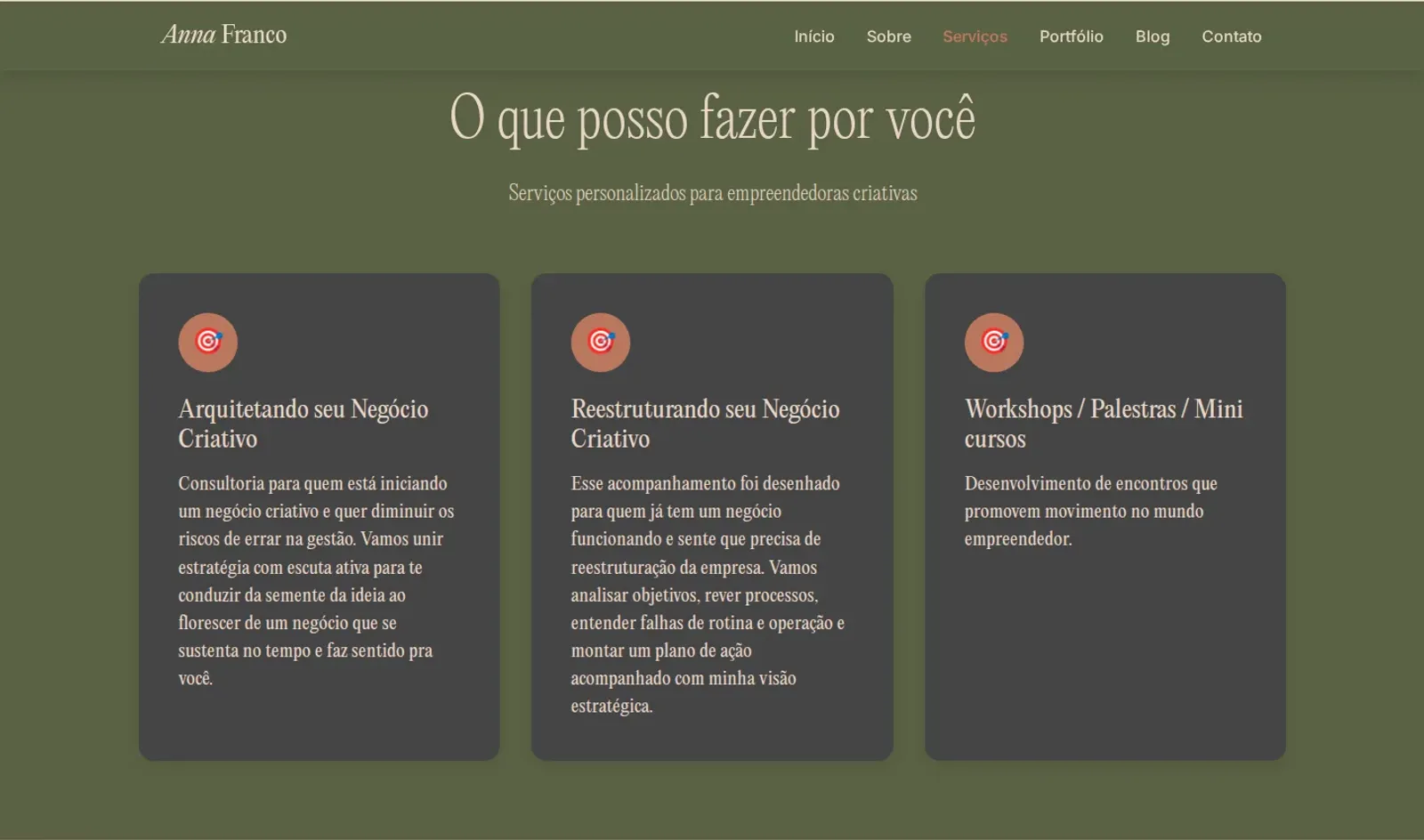 Anna Franco — seção de serviços e ofertas de consultoria