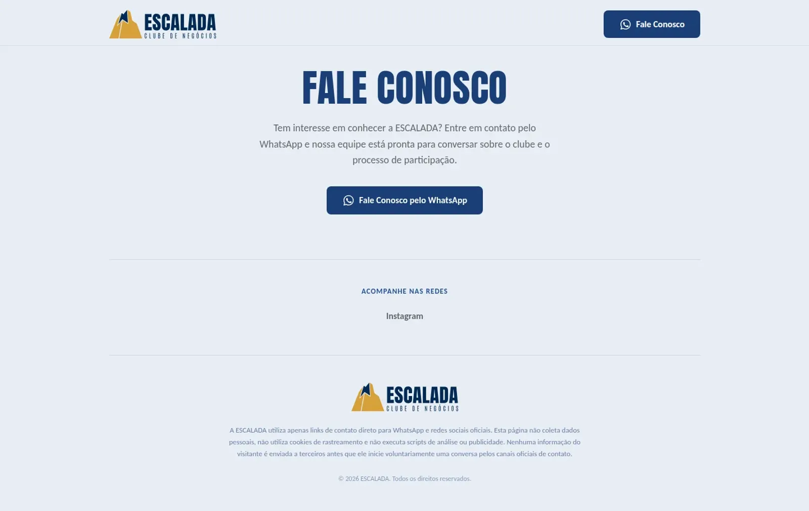 Escalada — rodapé com contato e encerramento institucional