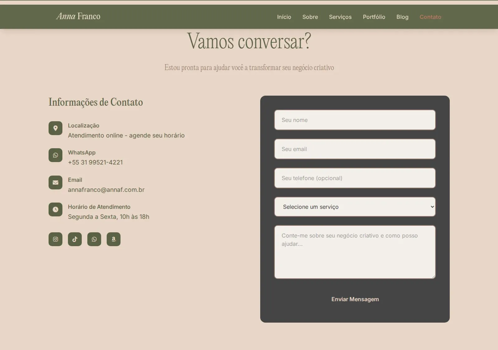 Anna Franco — formulário de contato e CTA final