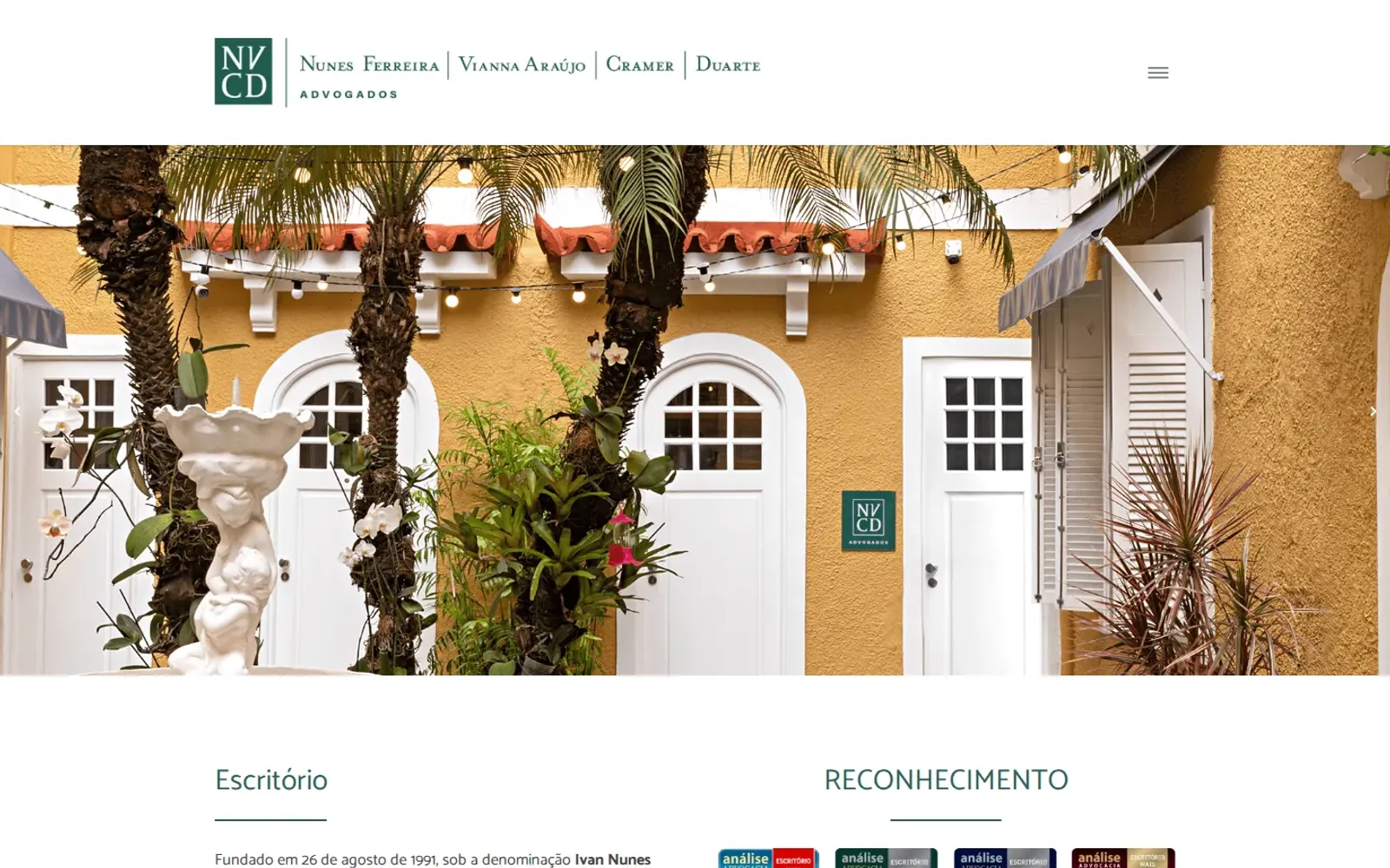 NVCD Advogados — home page com hero institucional