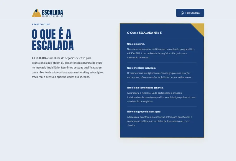 Escalada — seção de definição do clube com posicionamento institucional do grupo