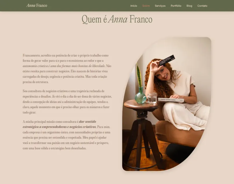 Anna Franco — seção Quem é Anna Franco com narrativa de posicionamento