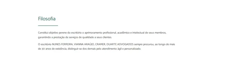 NVCD Advogados — seção Filosofia com história e princípios do escritório