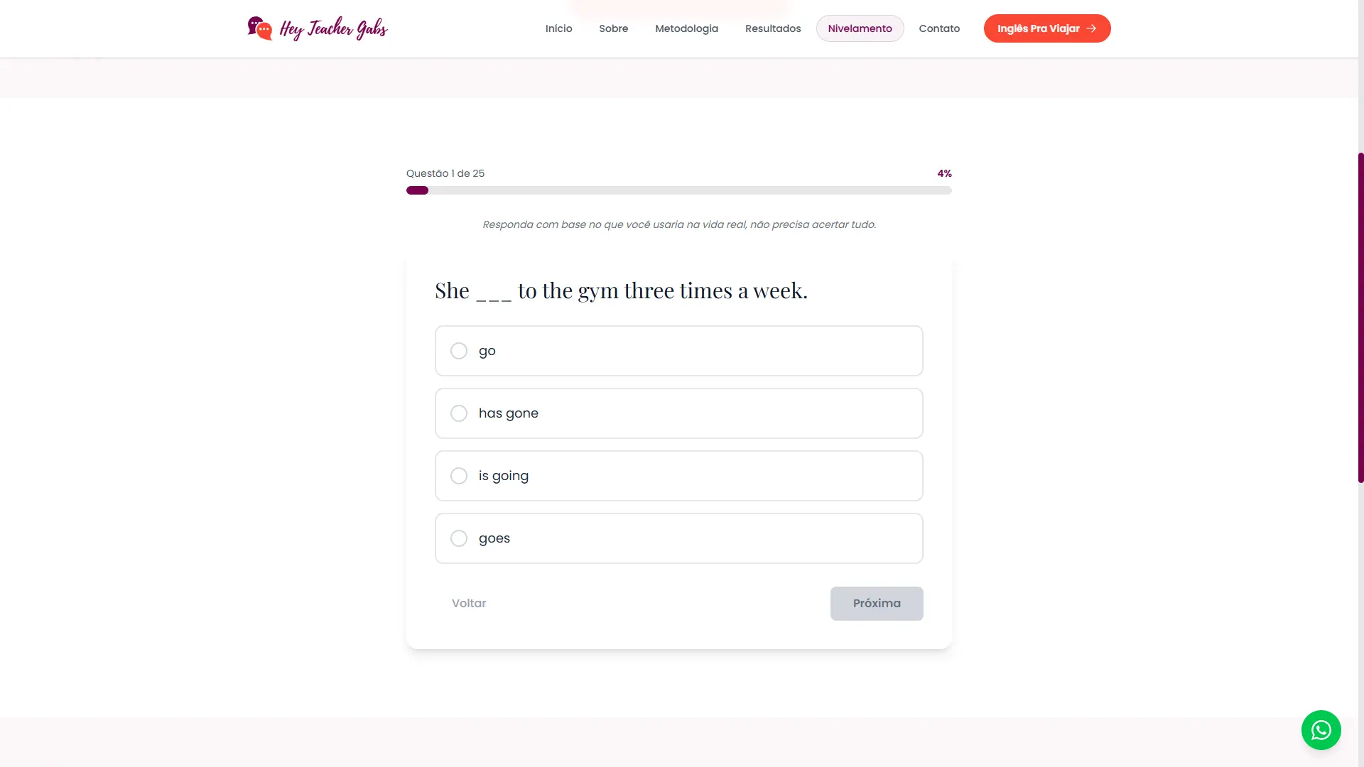 Hey Teacher Gabs — quiz de nivelamento interativo